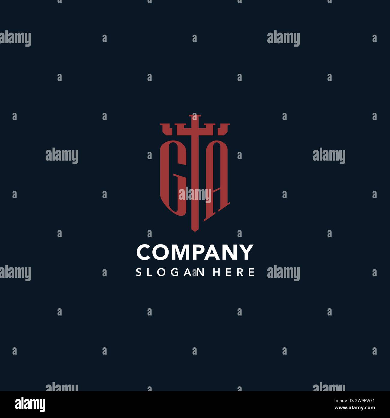 GA initial monogram logos with sword and shield shape design ideas Stock Vector