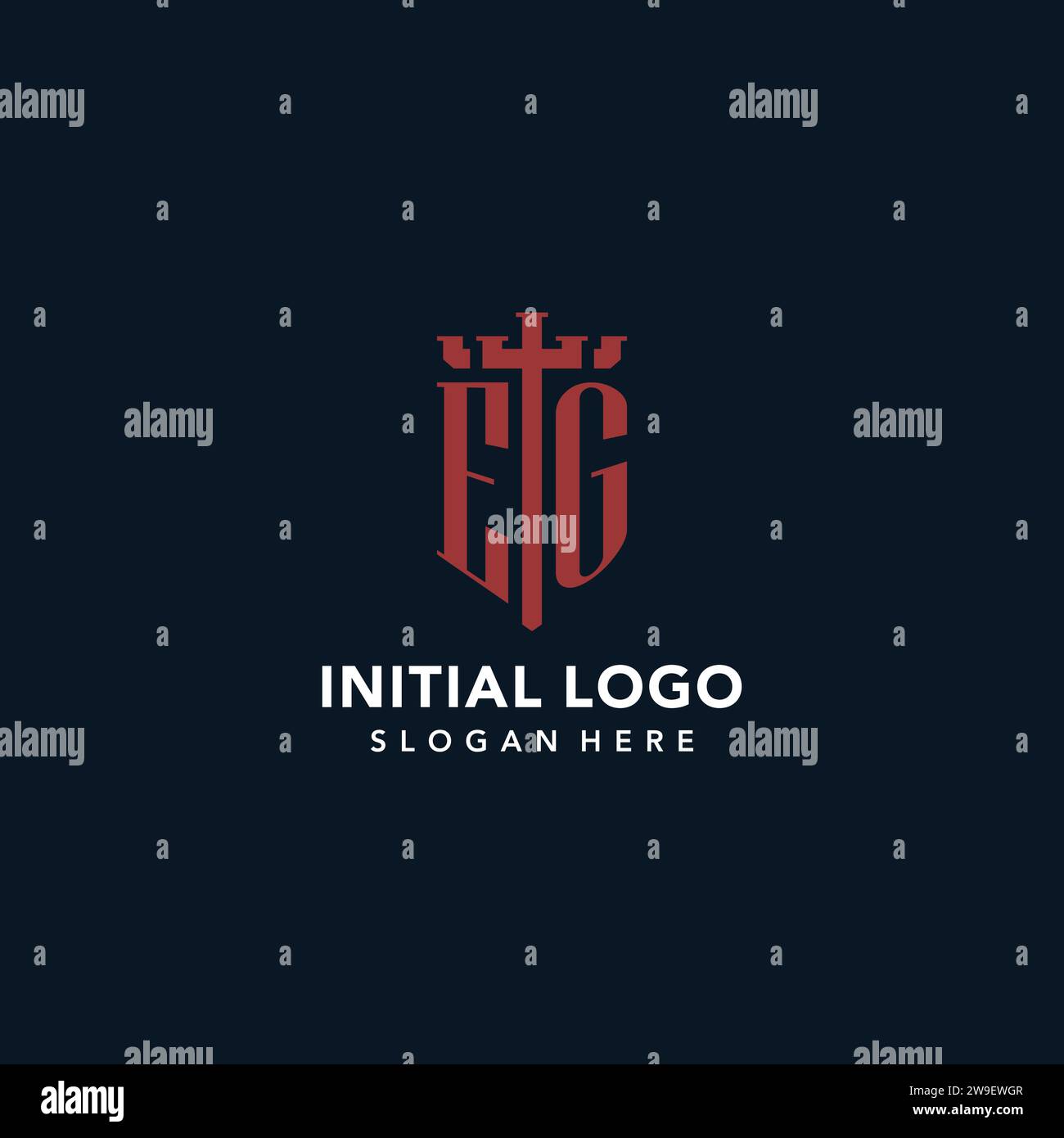 EG initial monogram logos with sword and shield shape design ideas Stock Vector