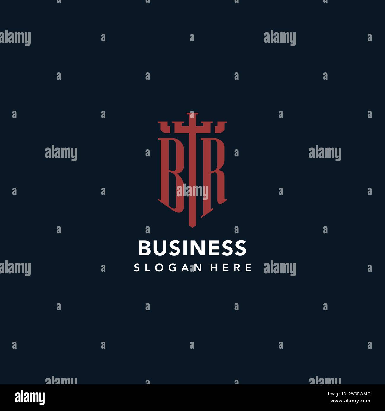 BR initial monogram logos with sword and shield shape design ideas Stock Vector