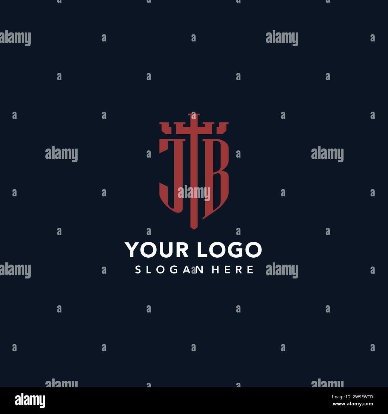 JB initial monogram logos with sword and shield shape design ideas Stock Vector