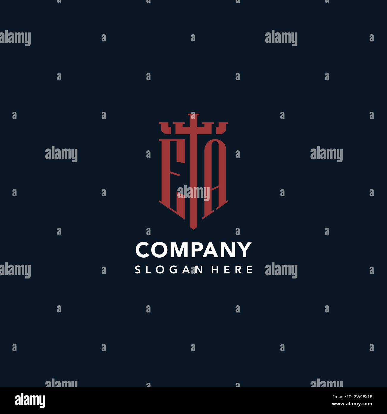 EA initial monogram logos with sword and shield shape design ideas Stock Vector