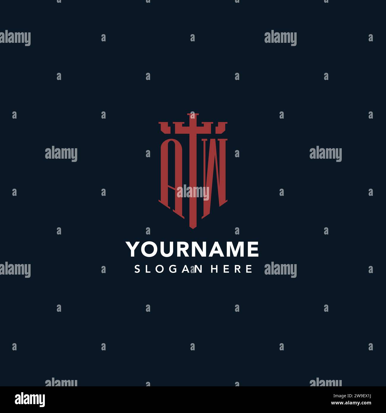 AW initial monogram logos with sword and shield shape design ideas Stock Vector