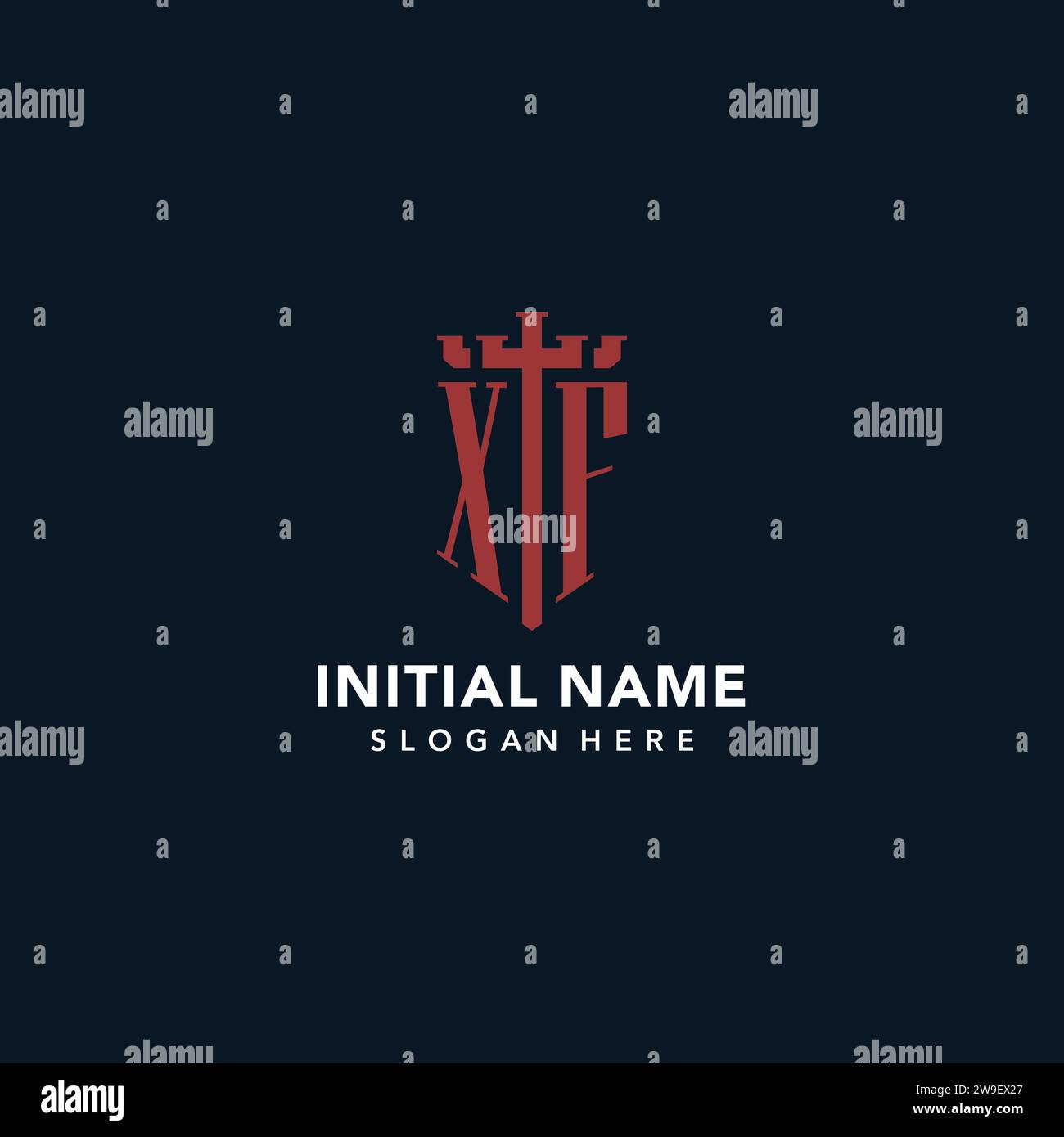 XF initial monogram logos with sword and shield shape design ideas ...