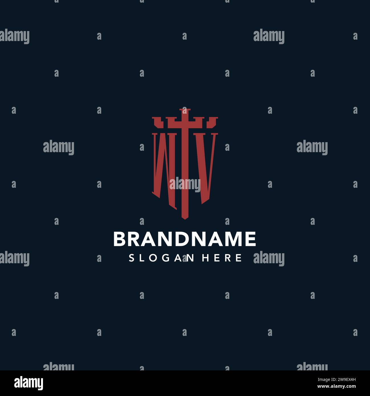 WV initial monogram logos with sword and shield shape design ideas Stock Vector