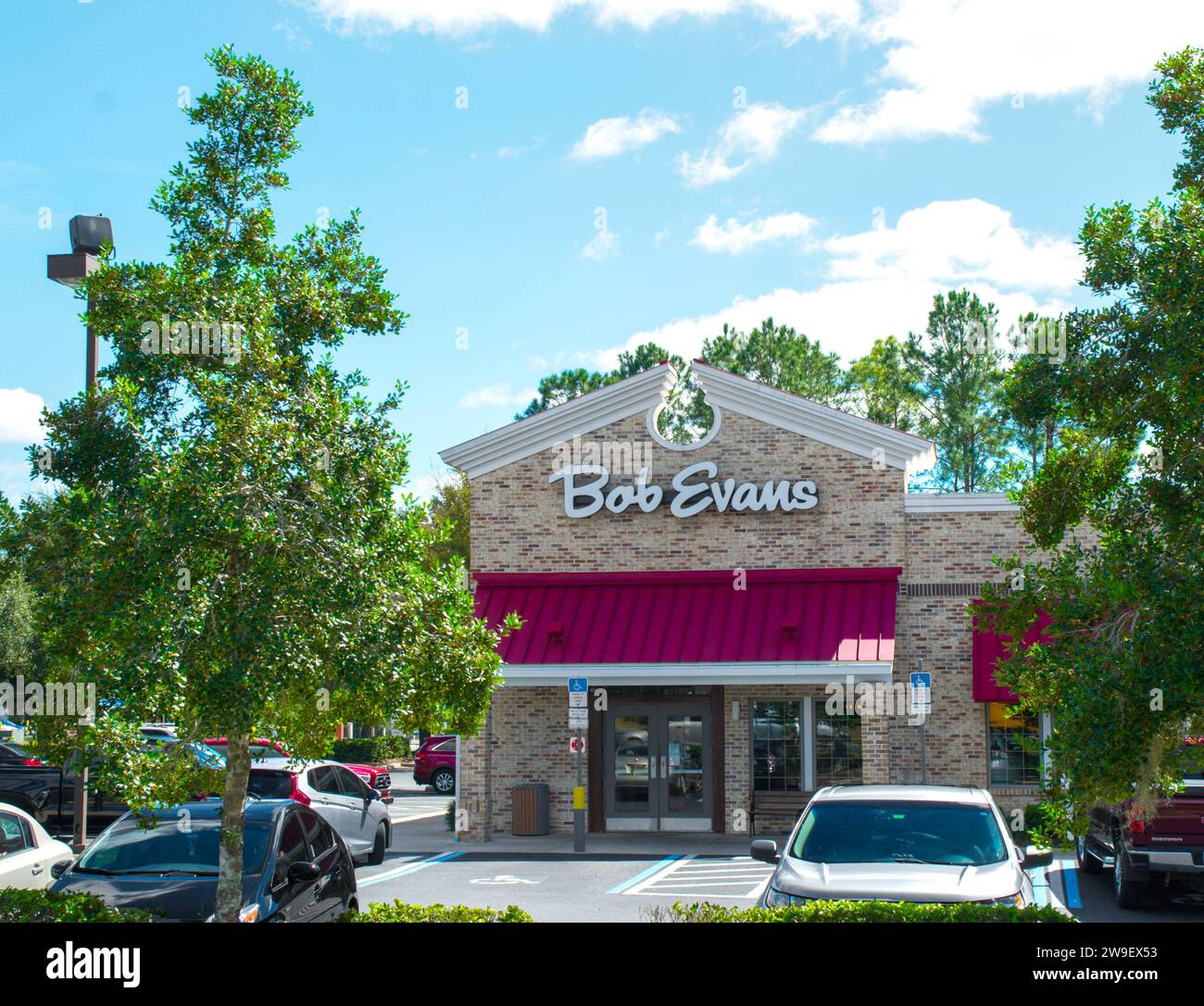 OCALA, FLORIDA USA OCTOBER 22, 2023 frontage and logo of Bob Evans, a