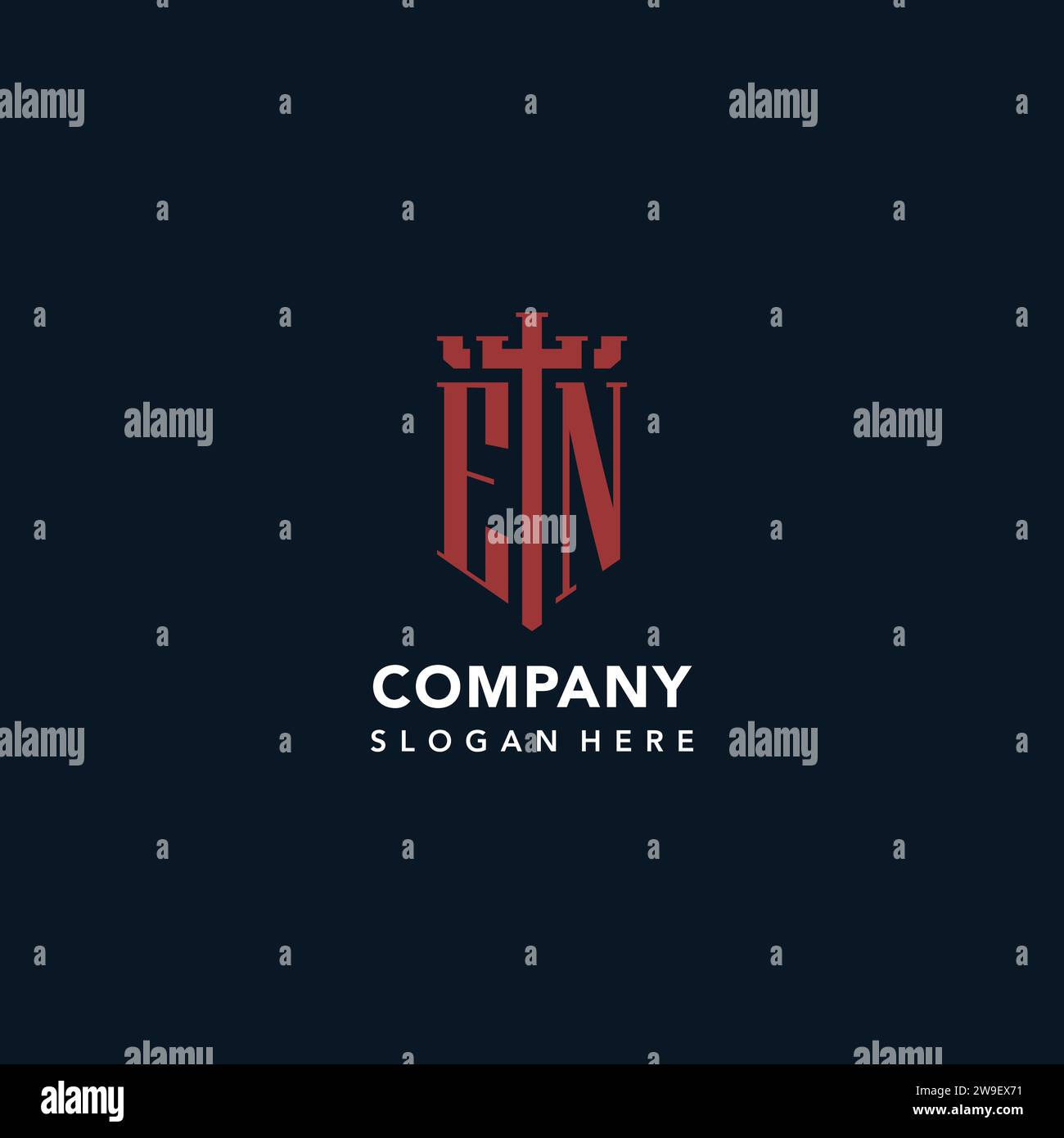EN initial monogram logos with sword and shield shape design ideas Stock Vector