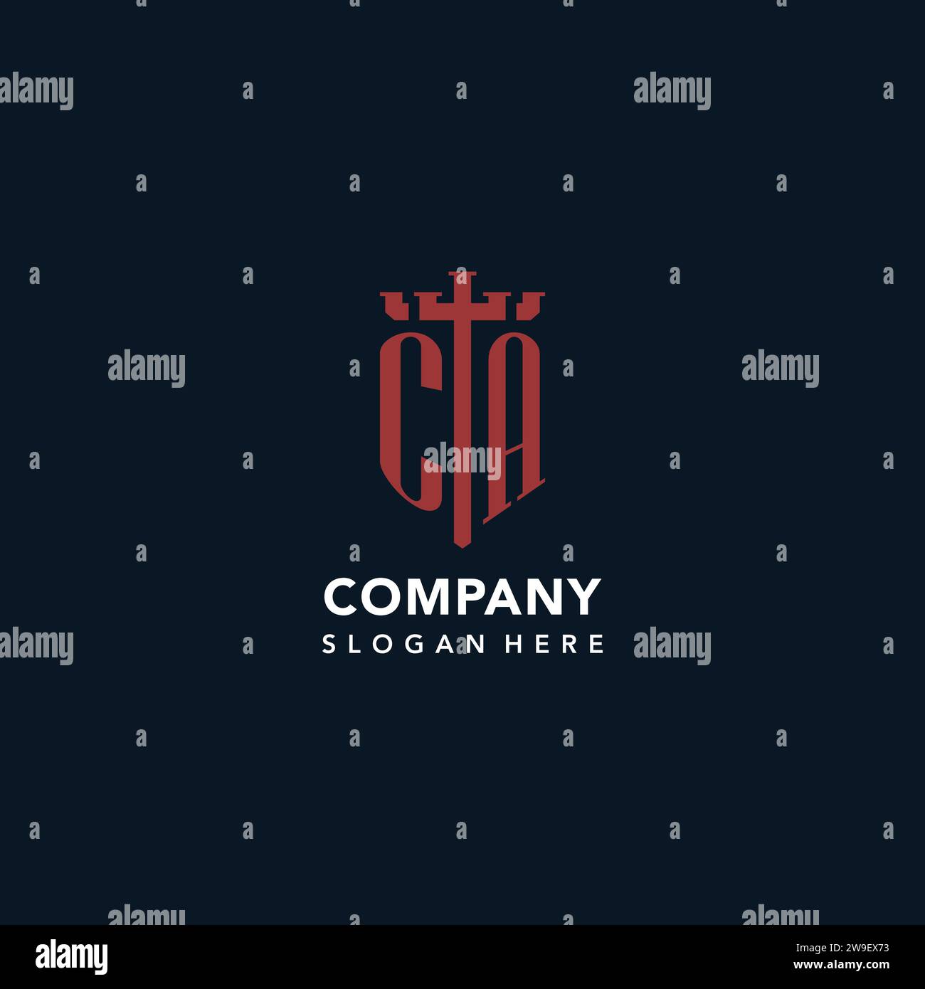 CA initial monogram logos with sword and shield shape design ideas Stock Vector