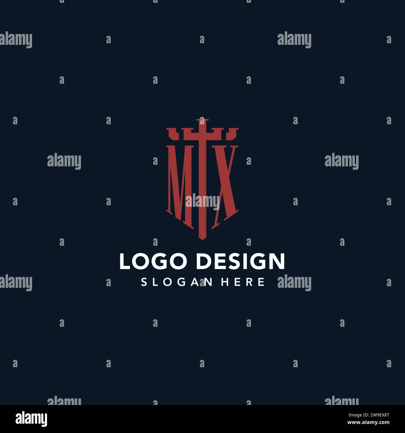 MX initial monogram logos with sword and shield shape design ideas Stock Vector