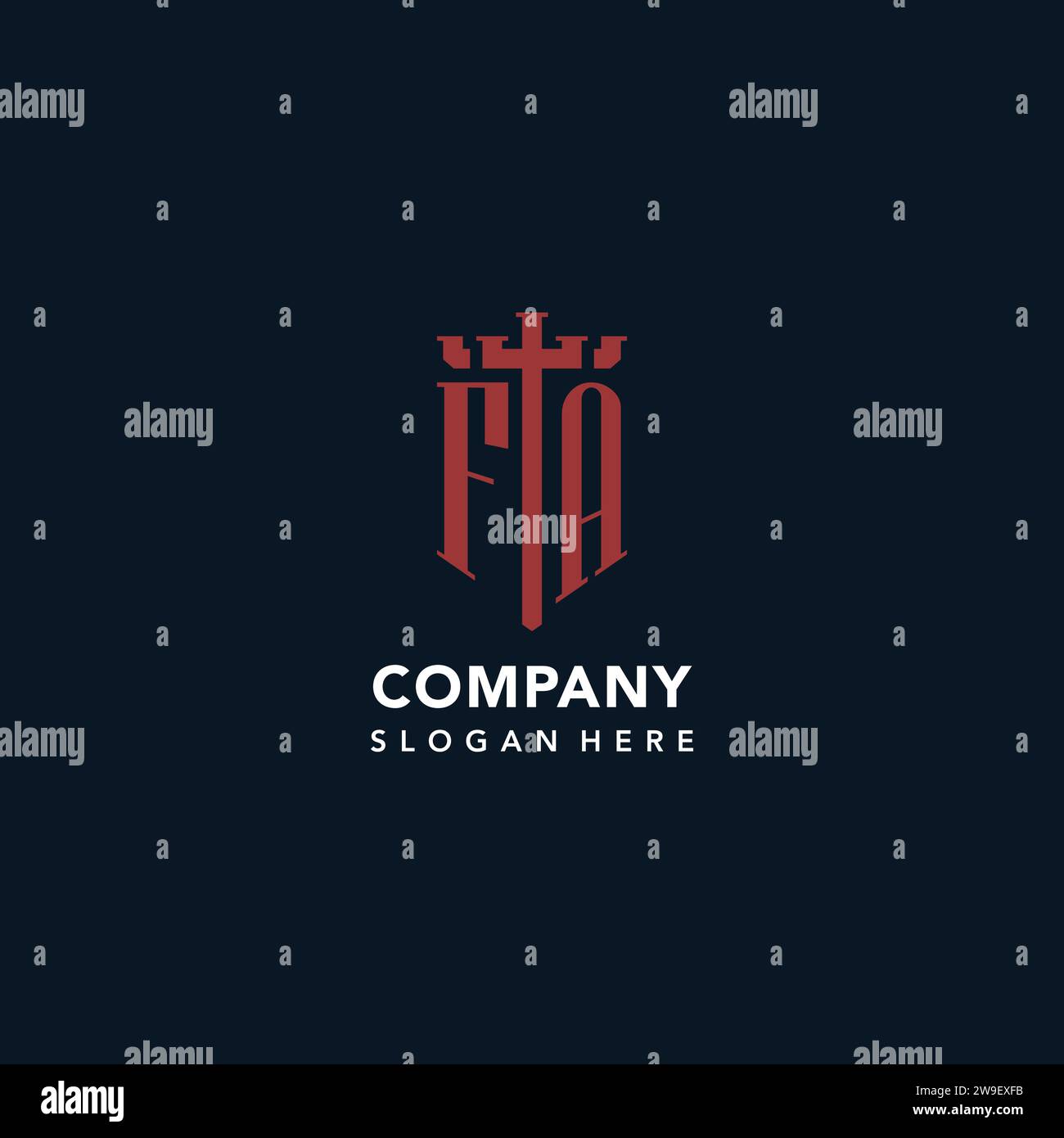 FA initial monogram logos with sword and shield shape design ideas Stock Vector