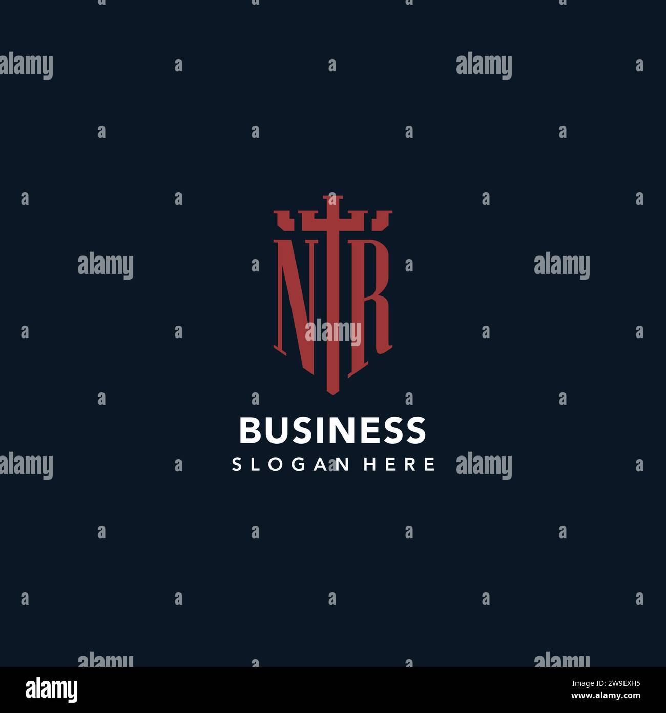 NR initial monogram logos with sword and shield shape design ideas Stock Vector