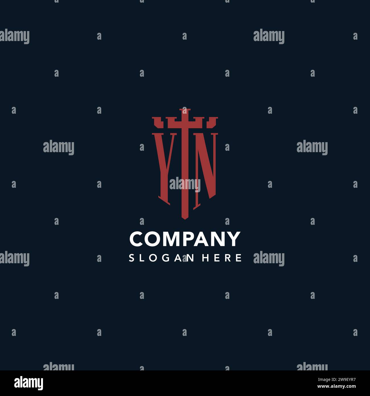 YN initial monogram logos with sword and shield shape design ideas Stock Vector