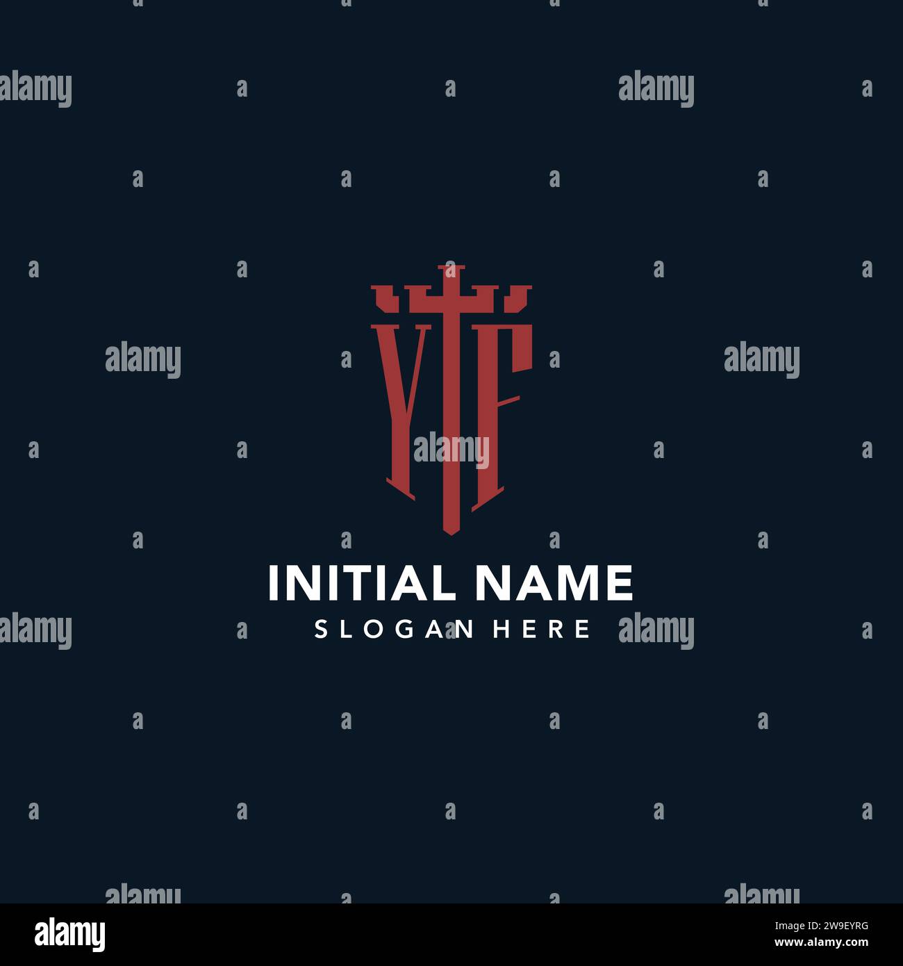 YF initial monogram logos with sword and shield shape design ideas Stock Vector