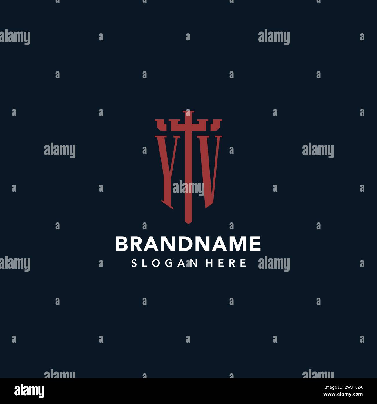 YV initial monogram logos with sword and shield shape design ideas Stock Vector