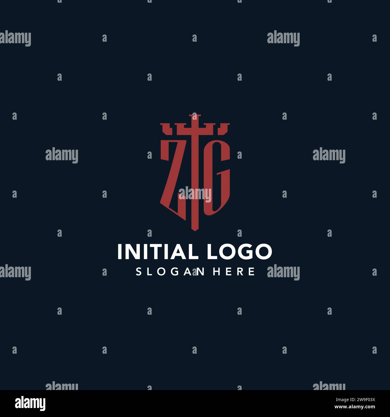 ZG initial monogram logos with sword and shield shape design ideas Stock Vector