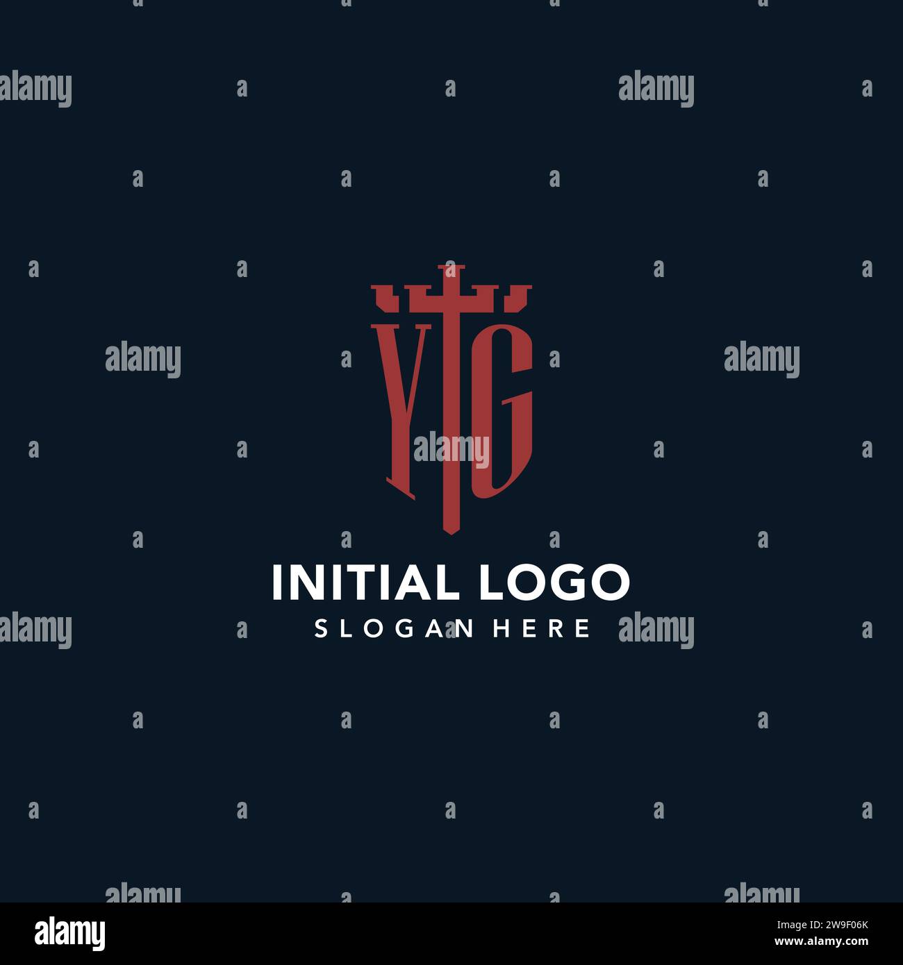 YG initial monogram logos with sword and shield shape design ideas Stock Vector