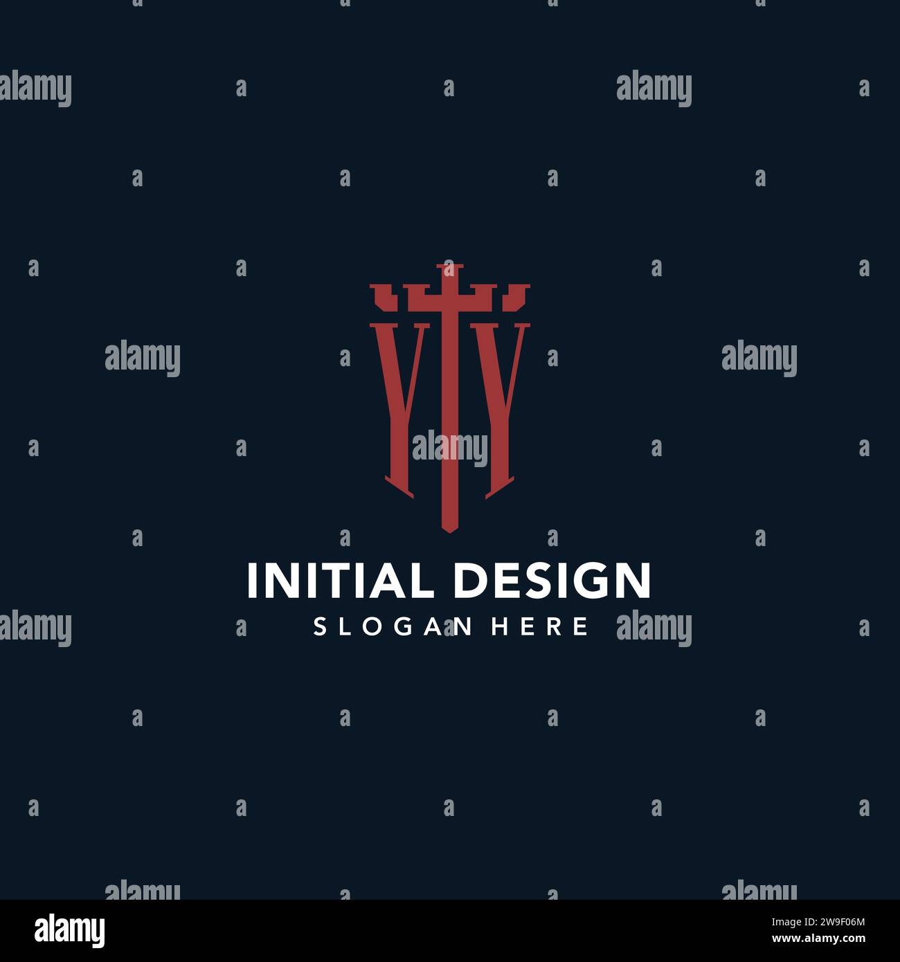 YY initial monogram logos with sword and shield shape design ideas Stock Vector
