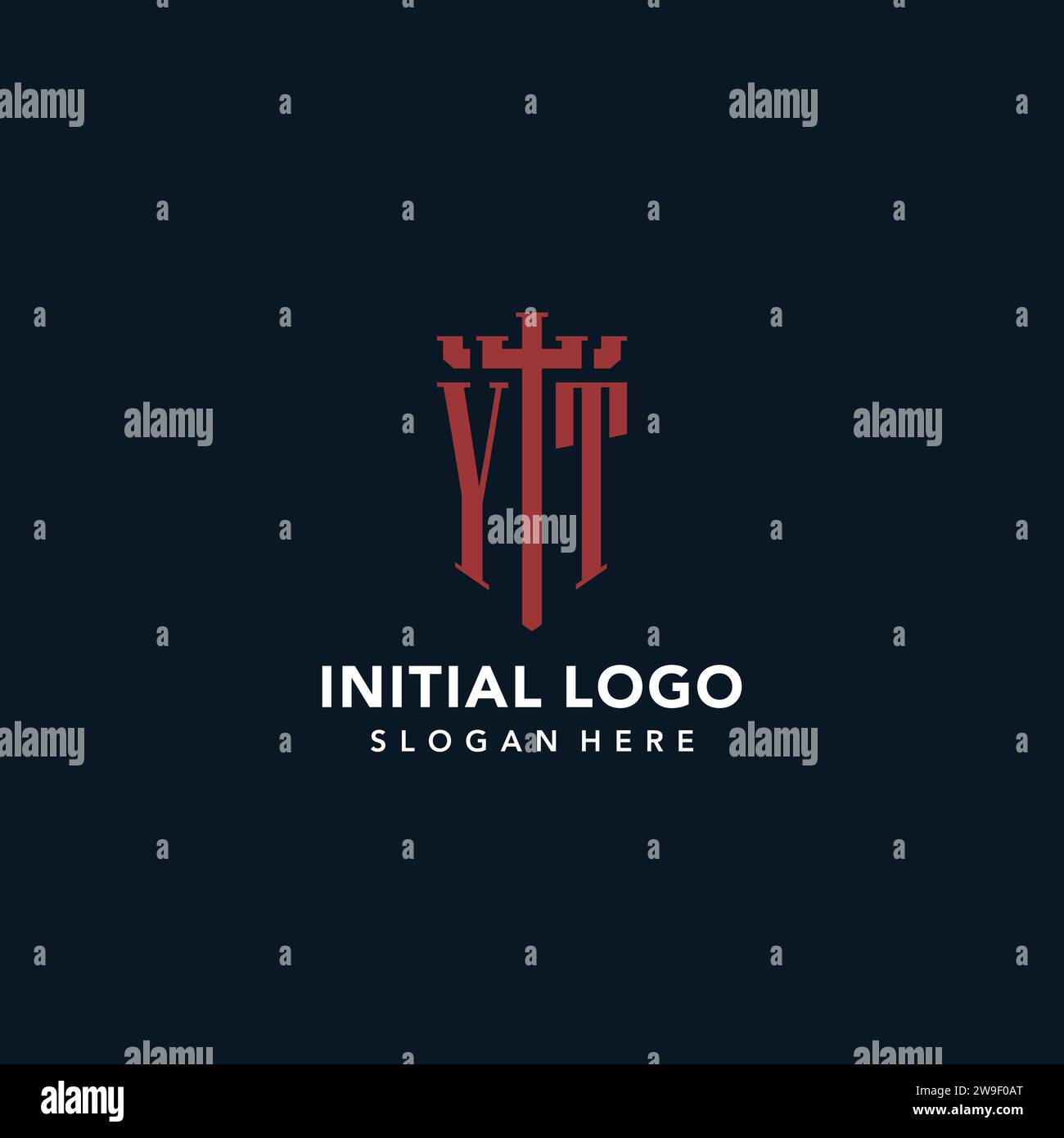 YT initial monogram logos with sword and shield shape design ideas Stock Vector