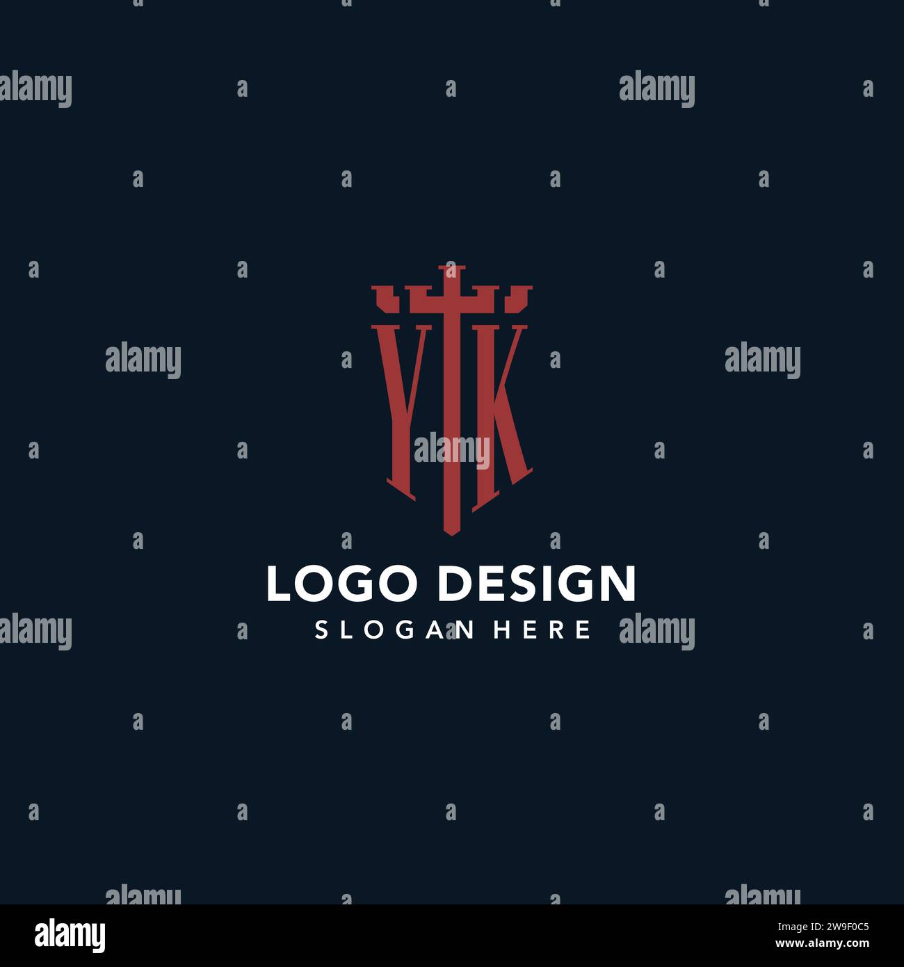 YK initial monogram logos with sword and shield shape design ideas Stock Vector