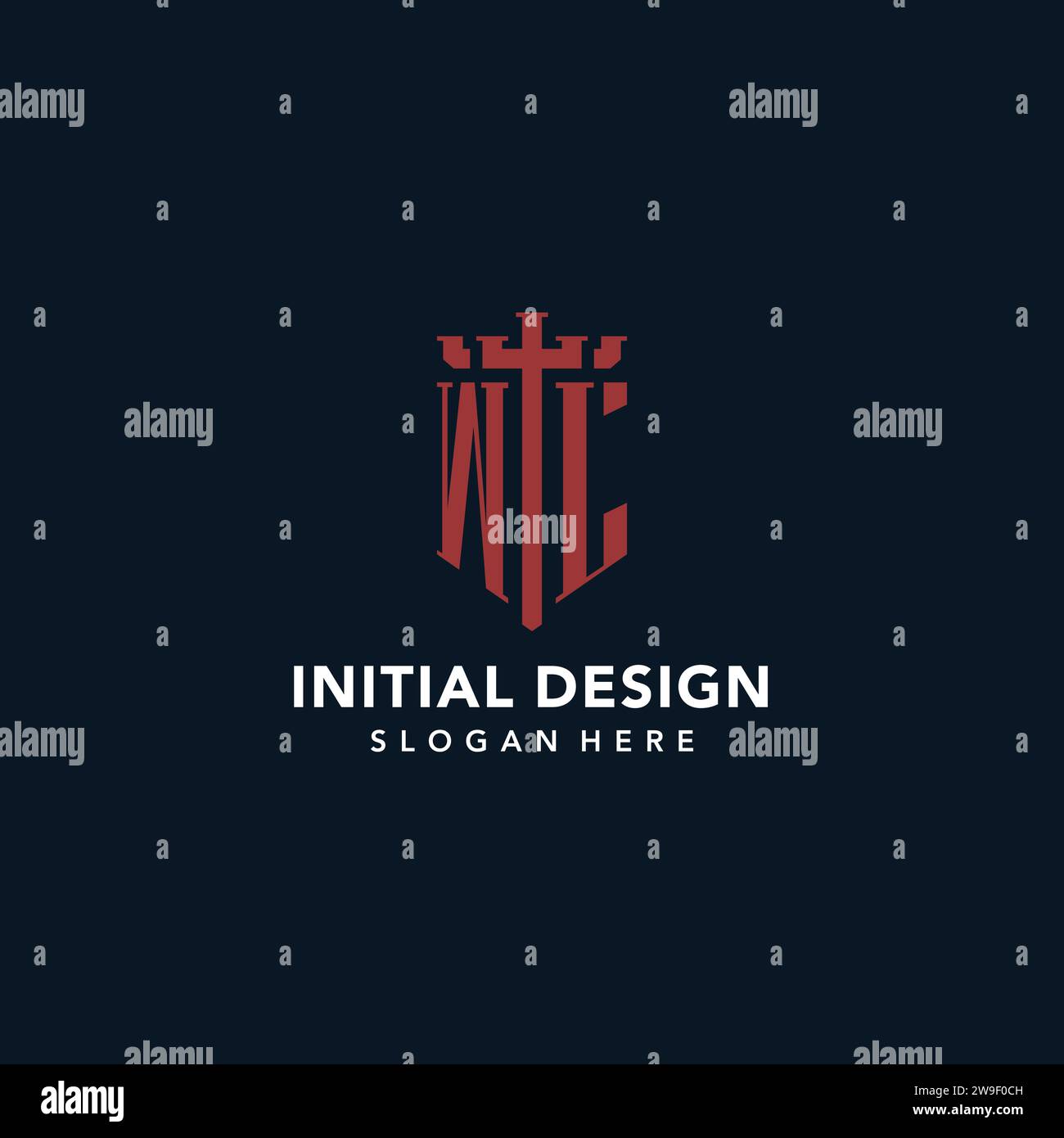 WL initial monogram logos with sword and shield shape design ideas Stock Vector