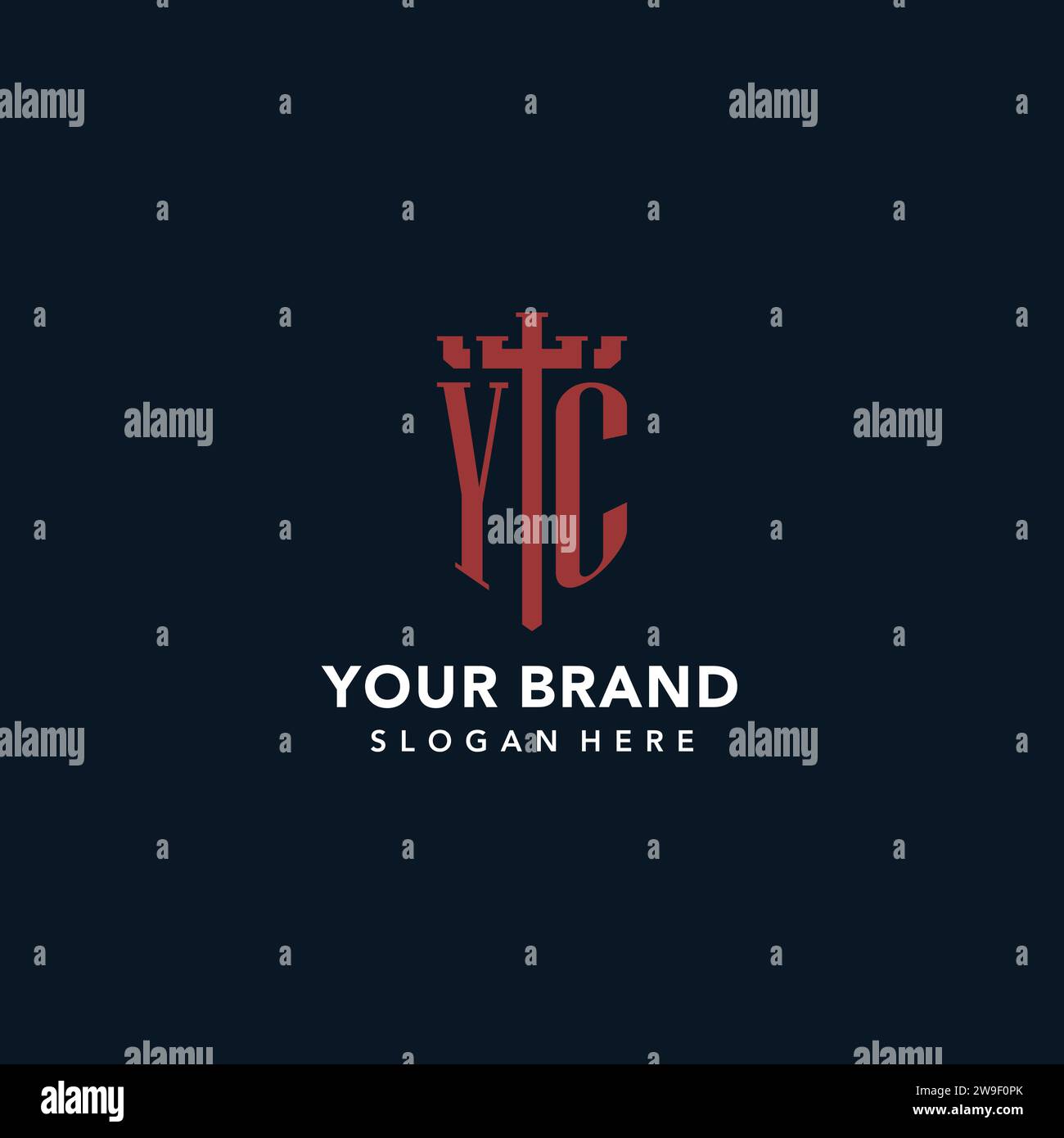 YC initial monogram logos with sword and shield shape design ideas Stock Vector