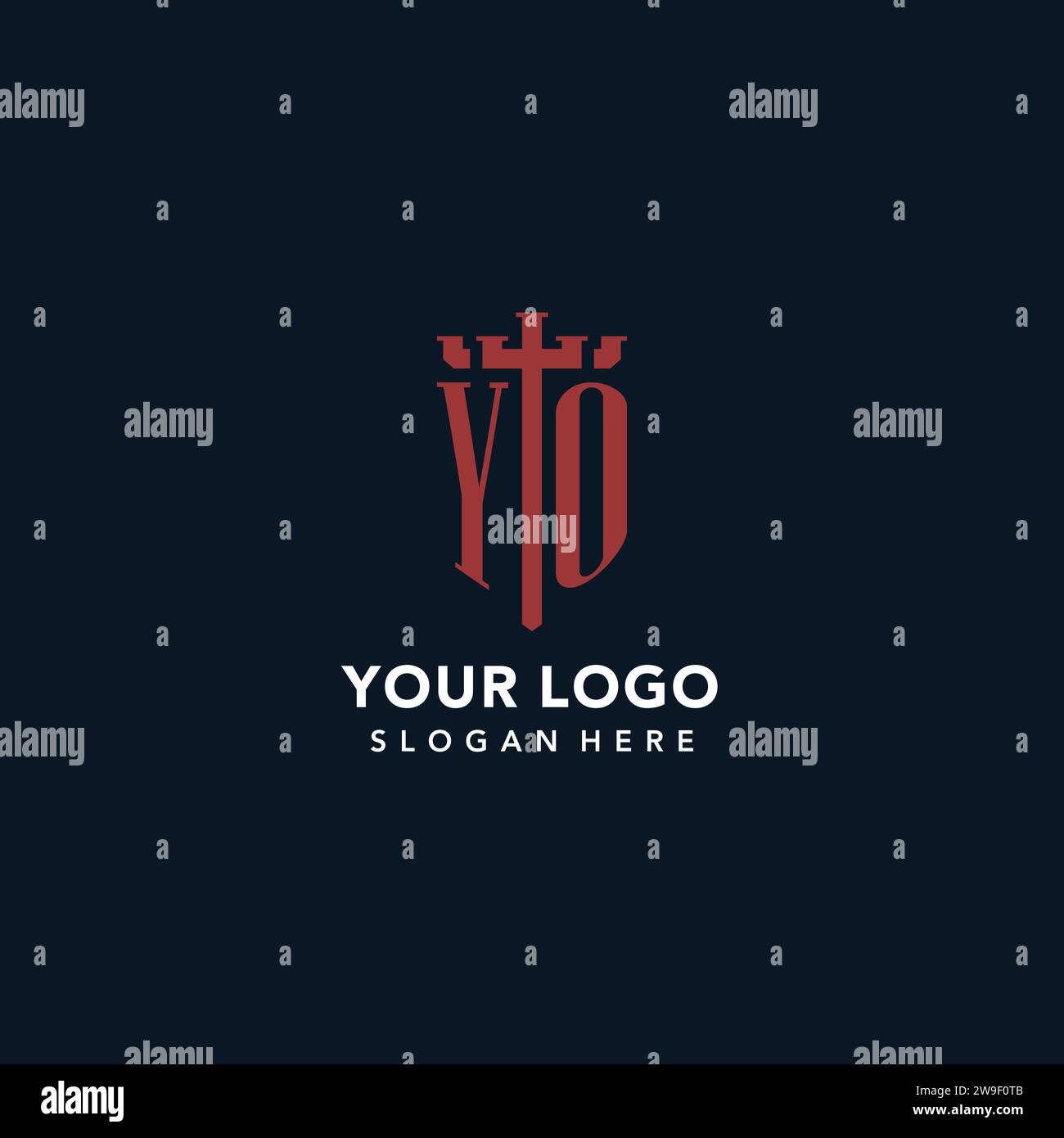 YO initial monogram logos with sword and shield shape design ideas Stock Vector