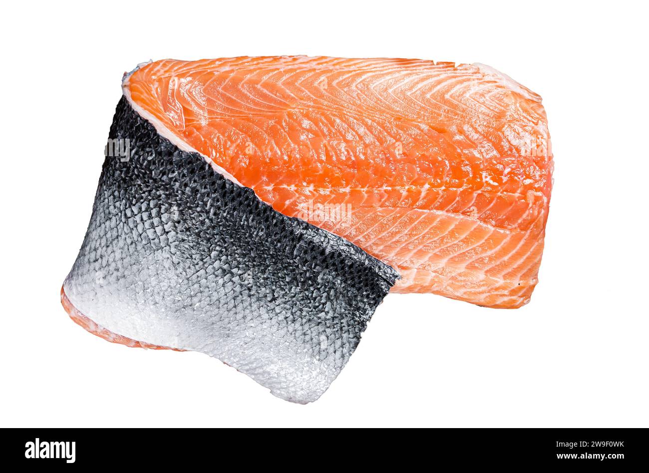 Salmon fillet fish Isolated on white background, top view Stock Photo ...