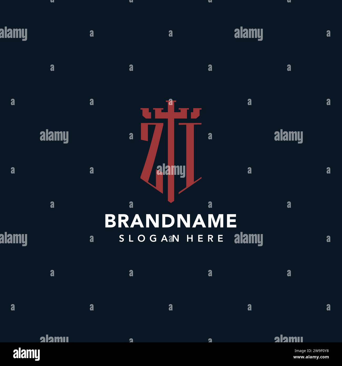 ZI initial monogram logos with sword and shield shape design ideas Stock Vector