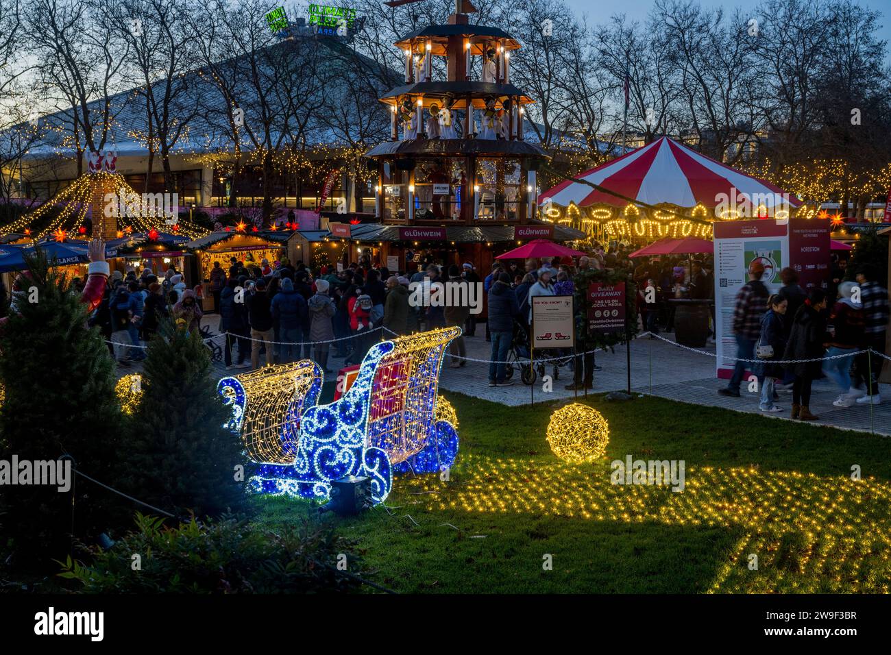 Seattle Christmas Market scene with the Christmas Pyramid, Santa s