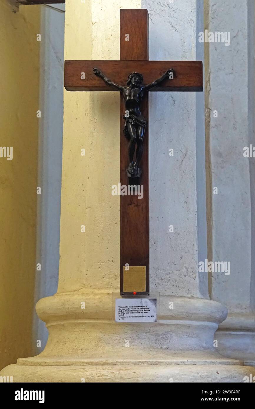 Zanzibar, Tanzania July 18, 2017 Wooden cross of Dr. Livingstone at
