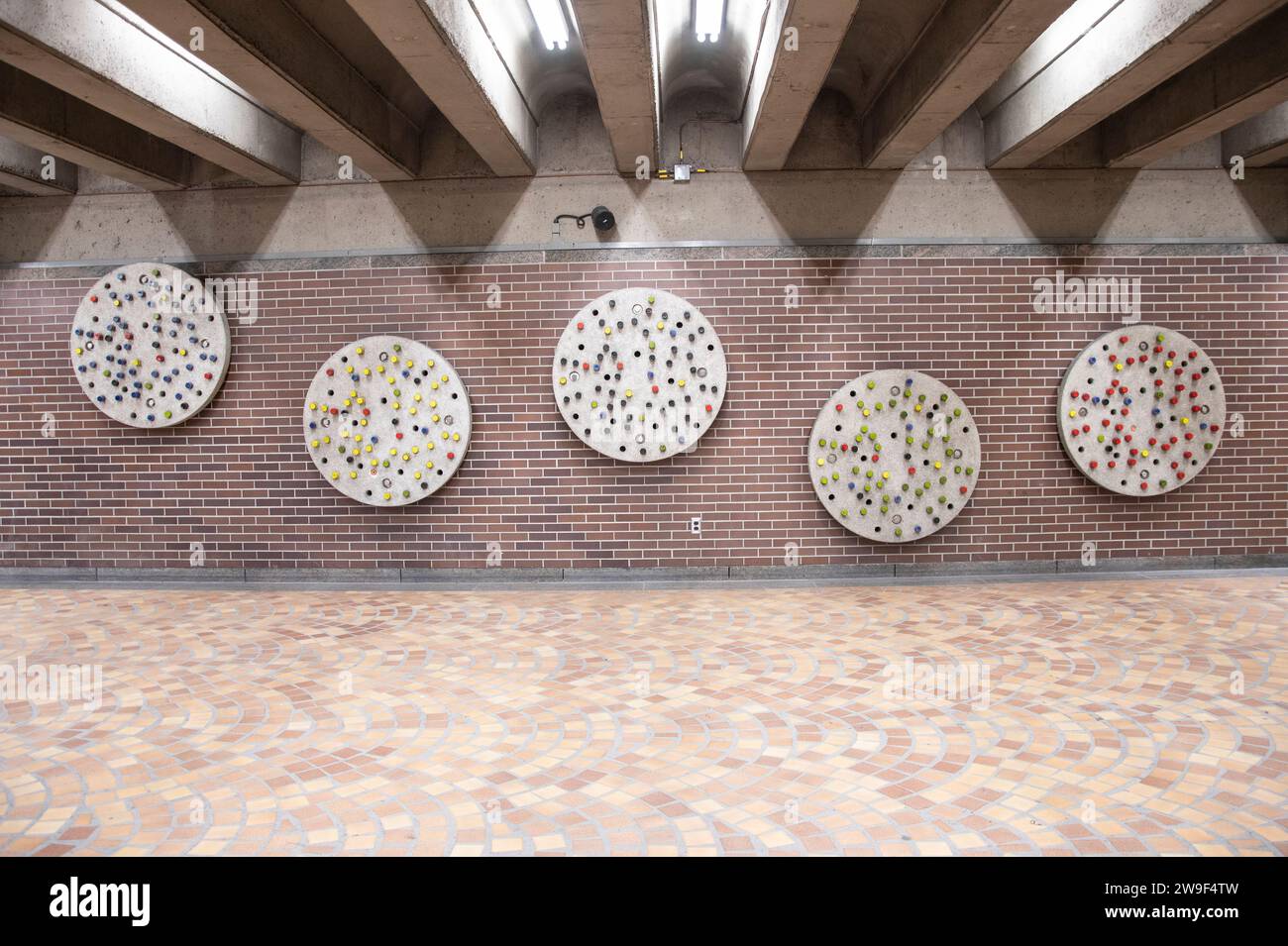Concrete circles at Pie-IX Metro Station in Montreal, Quebec, Canada Stock Photo