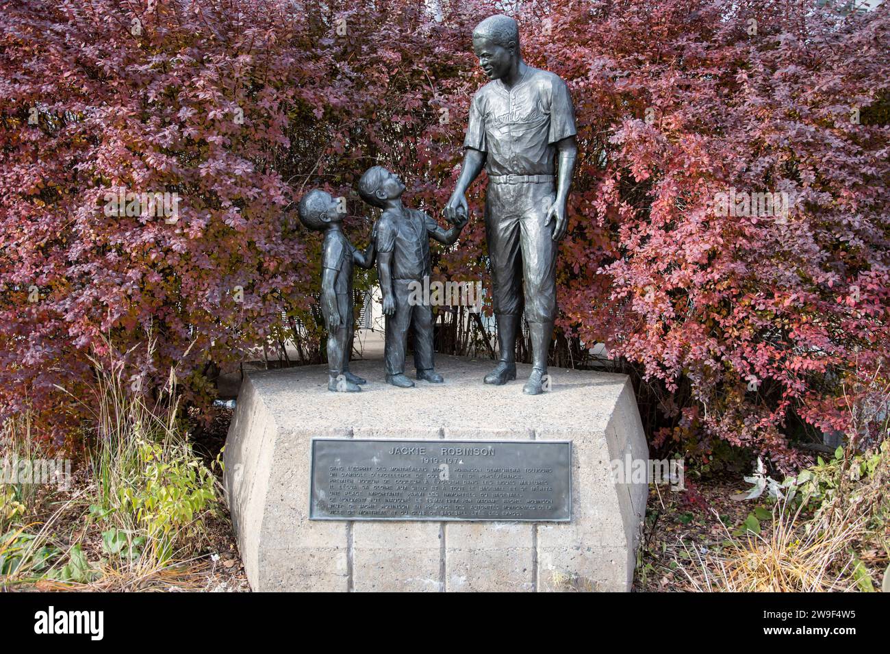 Statue of Jackie Robinson at Olympic Stadium in Montreal, Quebec, Canada Stock Photo