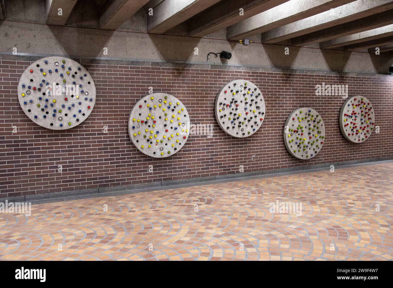 Concrete circles at Pie-IX Metro Station in Montreal, Quebec, Canada Stock Photo
