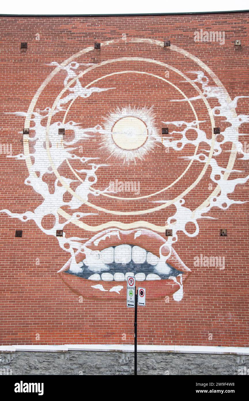 Red lips mural in downtown Montreal, Quebec, Canada Stock Photo