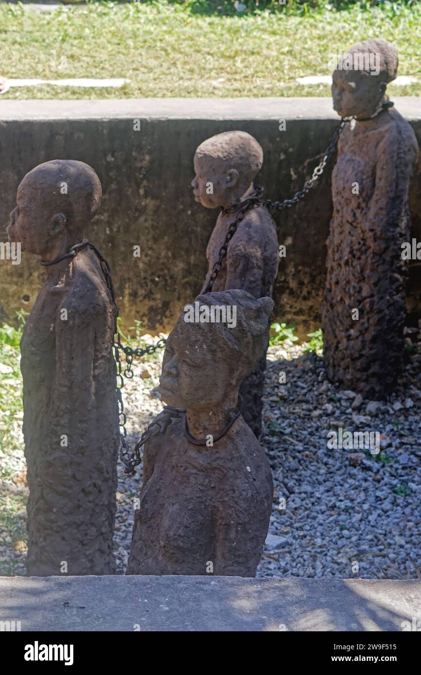 Zanzibar, Tanzania - July 18, 2017: African slave memory monument landmark in Zanzibar city, Tanzania. Stock Photo