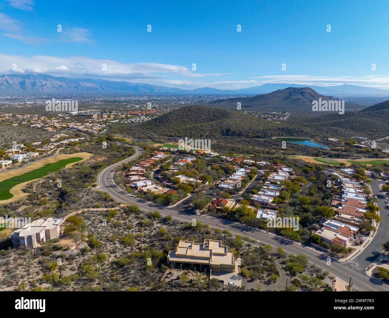 Historic residential houses aerial view at Starr Pass next to Tucson