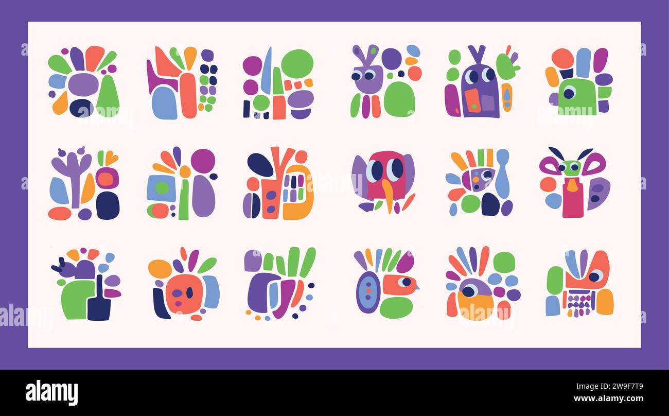 Simple creature and leaf illustration collection in bold style for kids ...