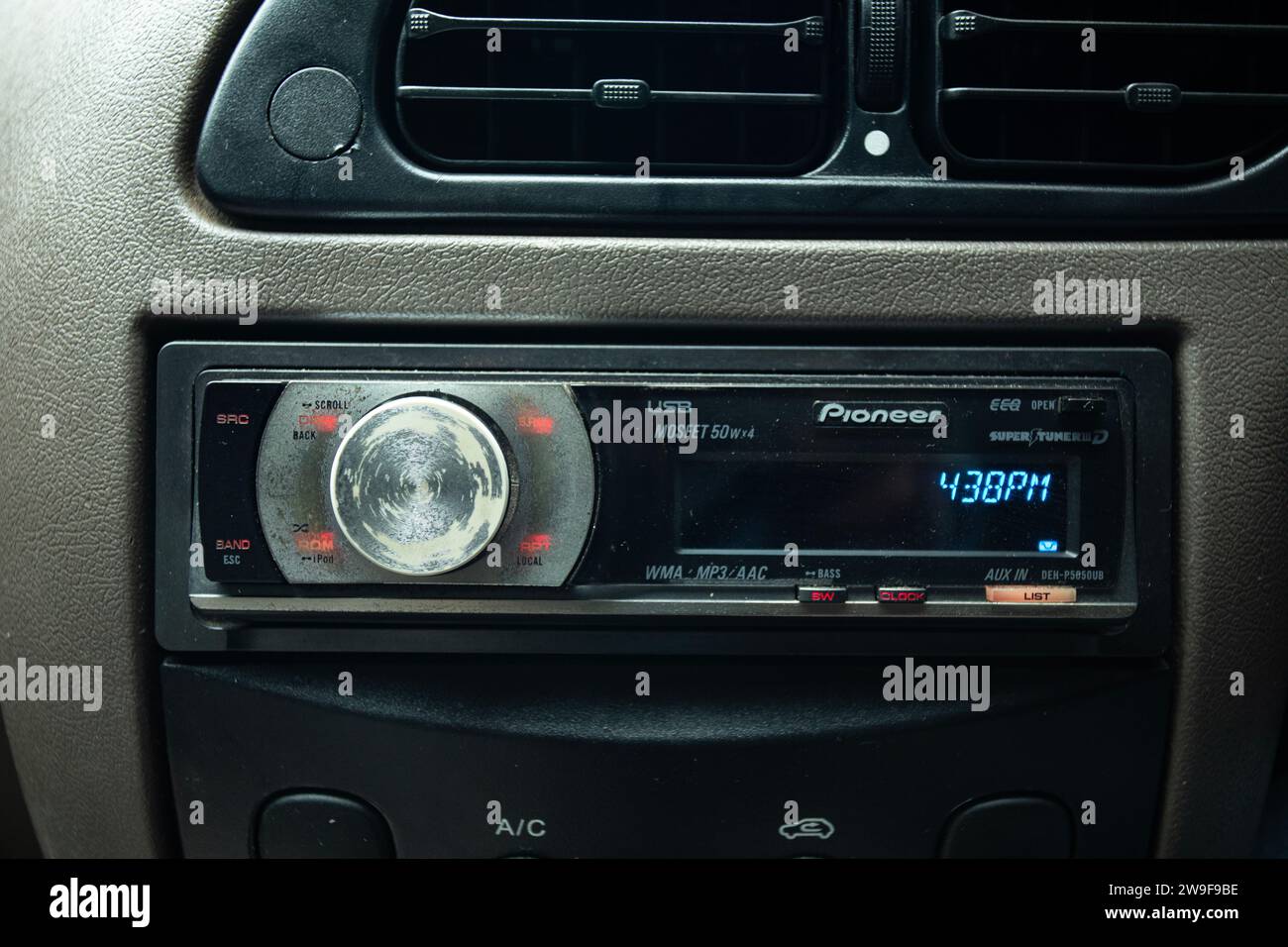 Close-up of control panel in car interior with radio Stock Photo