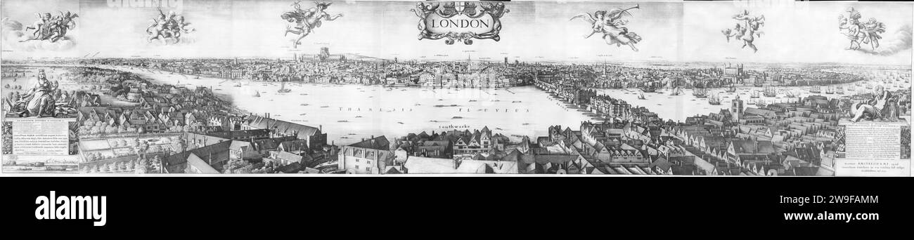 Long View of London from Bankside, 1647, by Wenceslaus Hollar Stock Photo