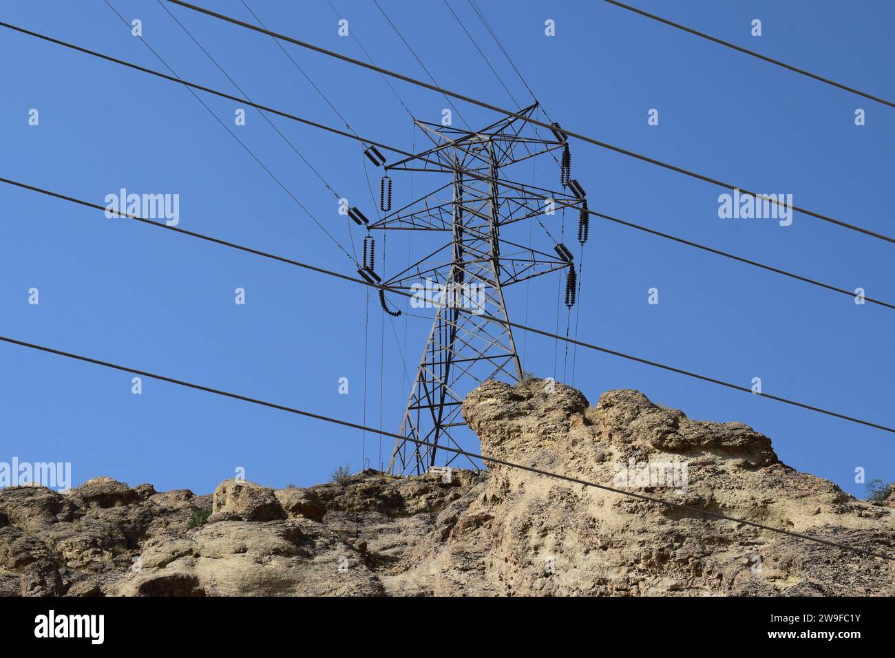 Electric tower in the mountains Stock Photo