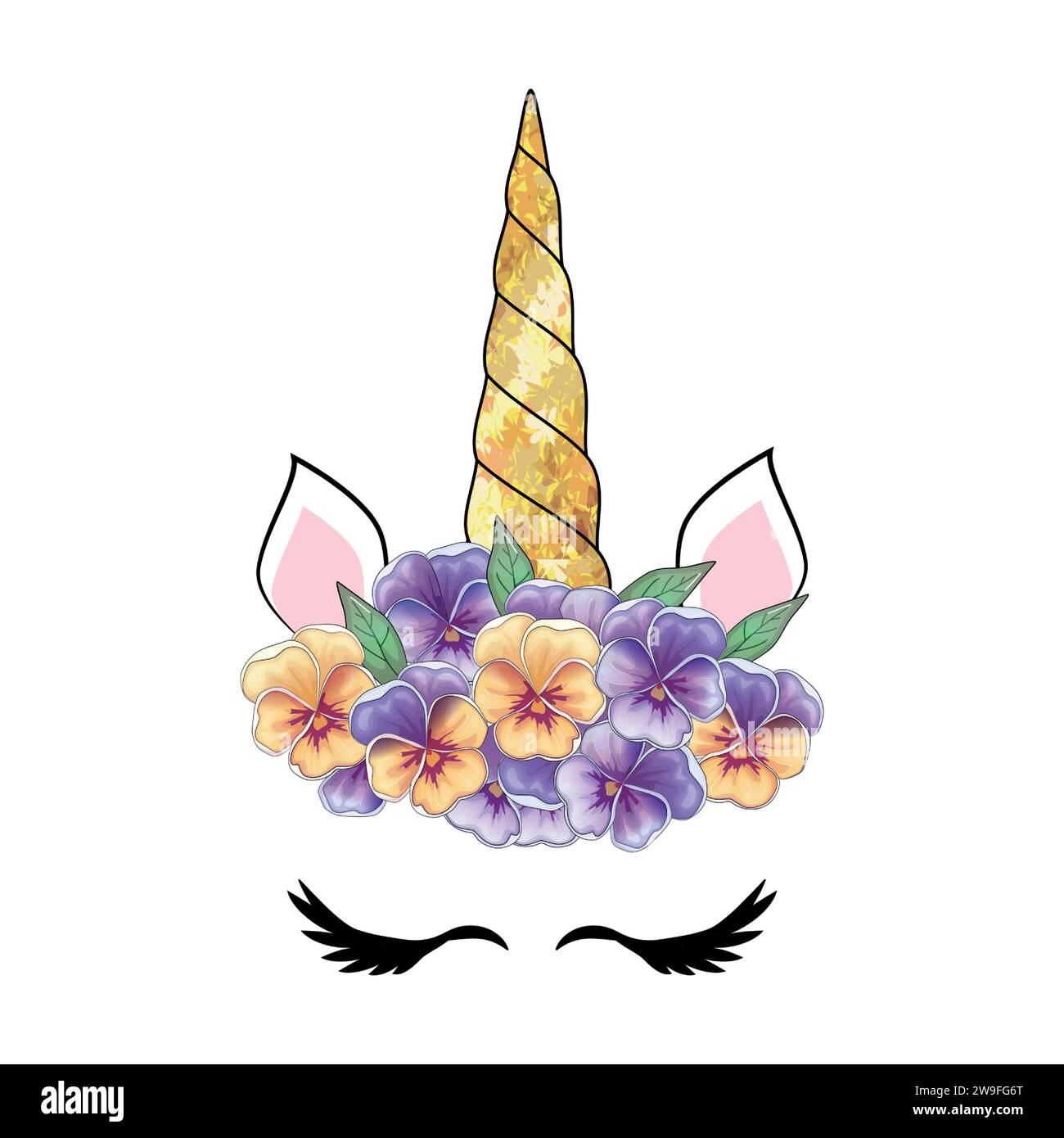 Cute unicorn head with flower crown Stock Vector