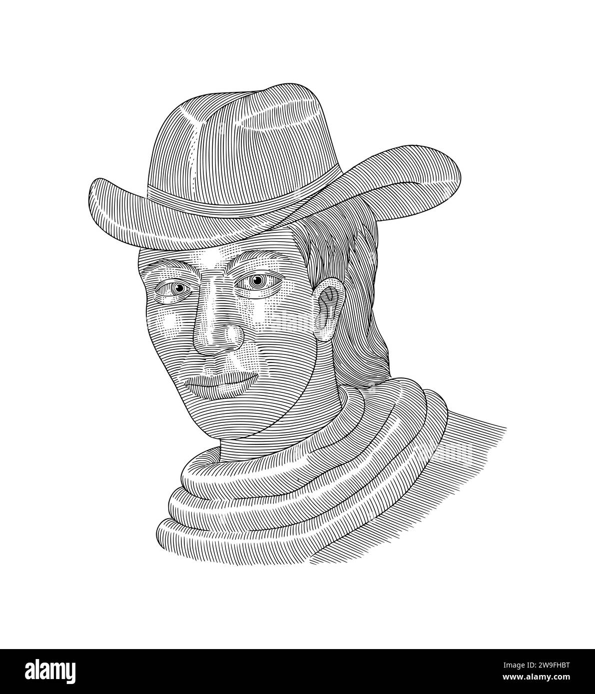  hand drawn illustration of a cowboy, Vintage engraving drawing style