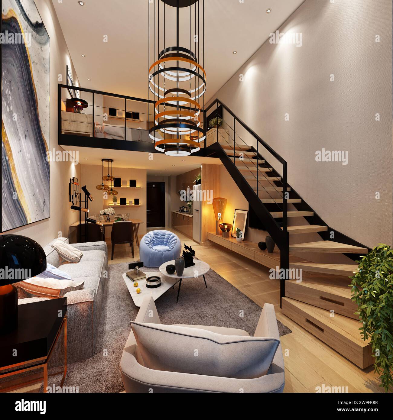 3d render of loft apartment interior Stock Photo
