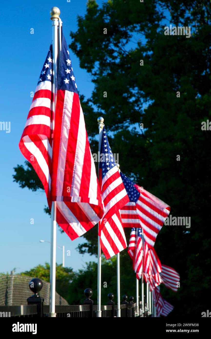 Waving flags, Iwo Jima Survivors Memorial Park, New Britain, Connecticut Stock Photo