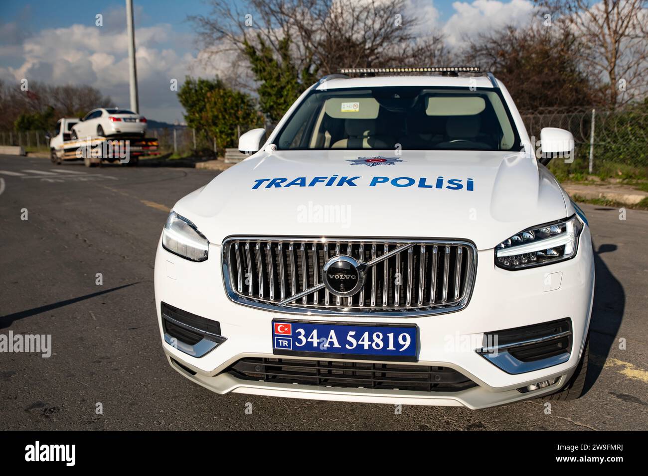 Turkish police patrol car Volvo XC90  on highway Police check point Istanbul  Before Bridge  Turkiye 12 27 2023 Stock Photo