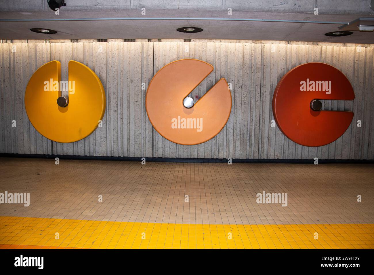 Pac-Man style circles at Villa-Maria Metro Station in Montreal, Quebec, Canada Stock Photo