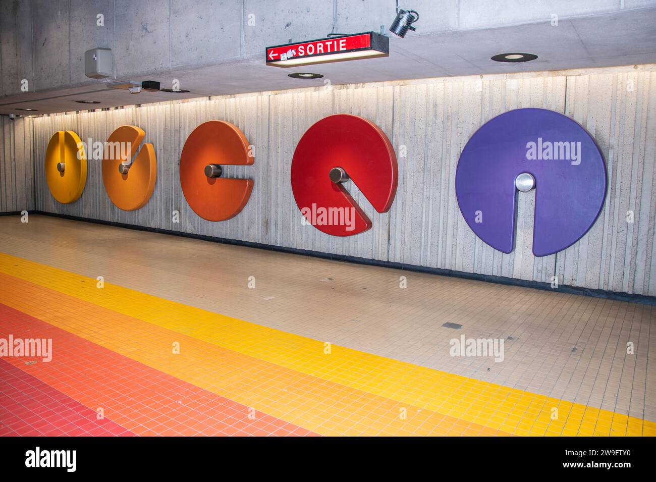 Pac-Man style circles at Villa-Maria Metro Station in Montreal, Quebec, Canada Stock Photo