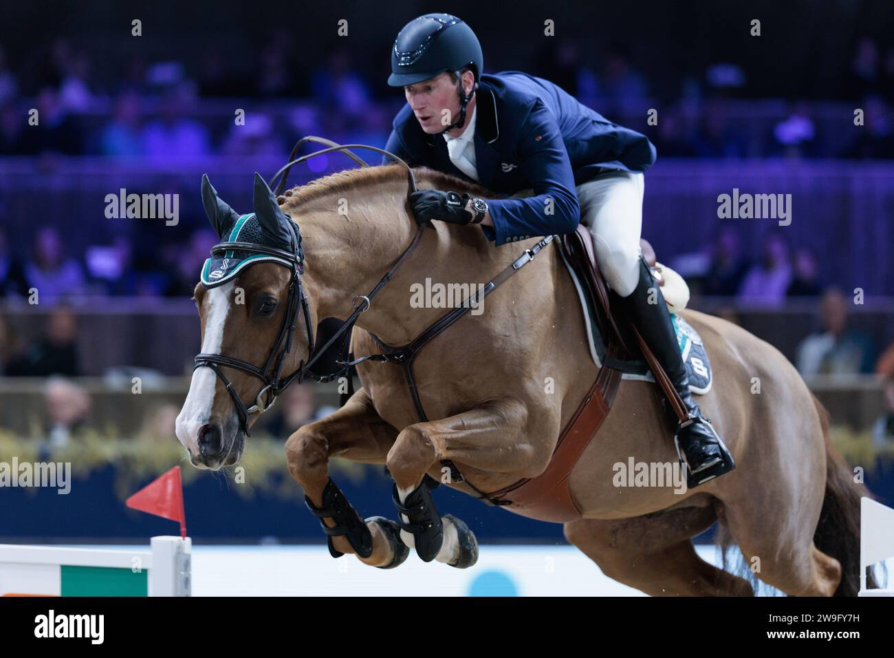 Daniel Deusser of Germany with Scuderia 1918 Tobago Z during the Léon Melchior CSI5*-W showjumping competition at the Jumping Mechelen on December 27, 2023, Nekkerhal, Belgium (Photo by Maxime David - MXIMD Pictures) Stock Photo