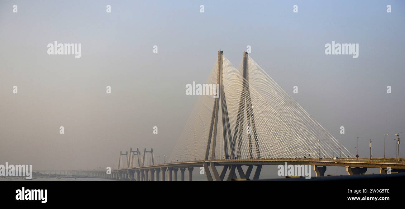 The Rajiv Gandhi Sea Link between Bandra and Worli in Mumbai, India. Stock Photo