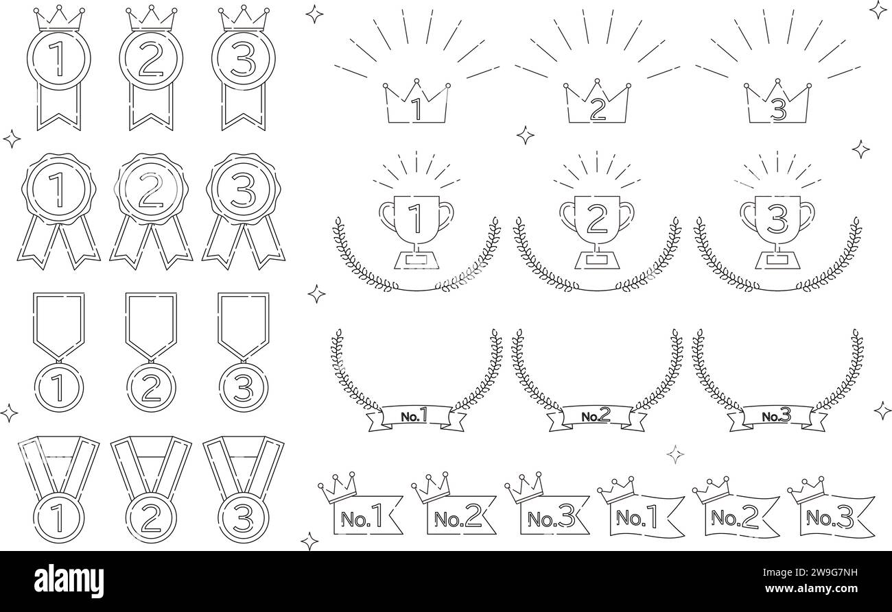 Simple line drawing ranking icon set, 1st to 3rd place, Vector ...