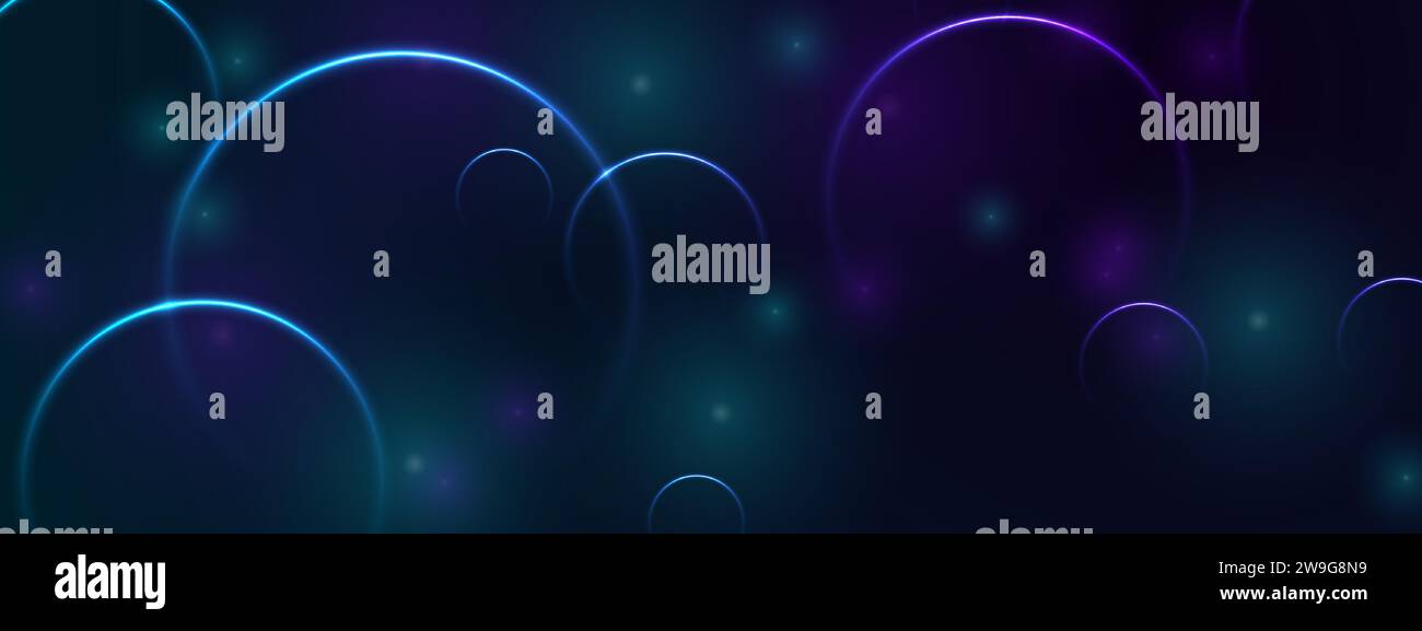 Blue ultraviolet neon glowing rings abstract tech background ...